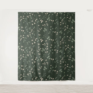 Donkere bosgroene ditsy botanische bladpatroon wandkleed