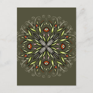 Donkere bosgroene Goblincore paddestoelogen Trippy Briefkaart