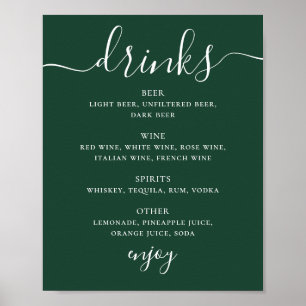 Donkere bosgroene huwelijksdrankenkaart   Bar bord Poster
