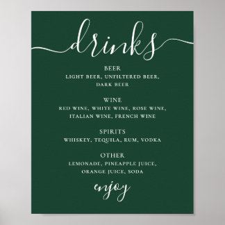Donkere bosgroene huwelijksdrankenkaart | Bar bord Poster
