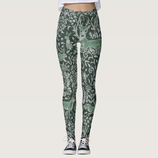 Donkere bossen Groene dieren Fox Rabbit Owl Fantas Leggings (Voorkant)
