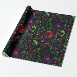 DONKERE BOTANISCHE BLOEMEN INP AKPAPIEREN CADEAUPAPIER