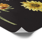 Donkere botanische bloemen op zwart poster (Hoek)