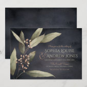 Donkere botanische bruine bruiloft kaart (Voorkant / Achterkant)