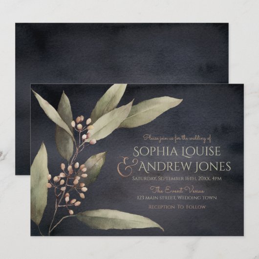 Donkere botanische bruine bruiloft kaart (Voorkant / Achterkant)