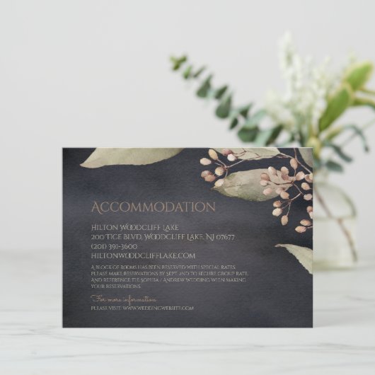 Donkere botanische groen rustieke accommodatie informatiekaartje (Staand voorkant)