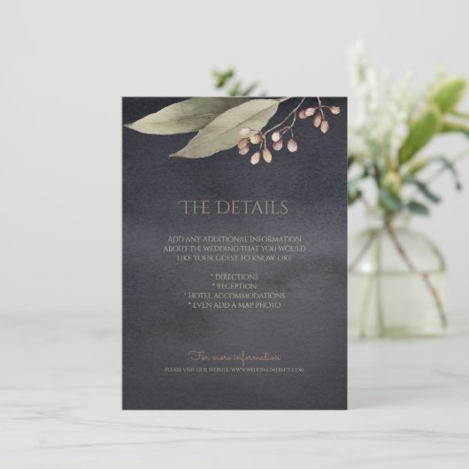 Donkere botanische groen rustieke detailkaart informatiekaartje (Staand voorkant)