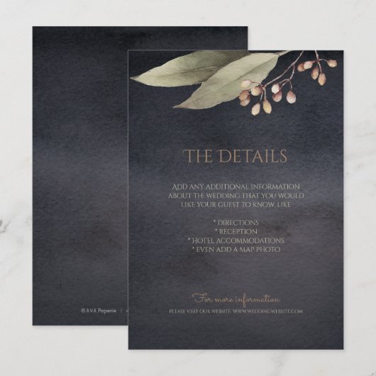 Donkere botanische groen  rustieke detailkaart informatiekaartje (Voorkant / Achterkant)