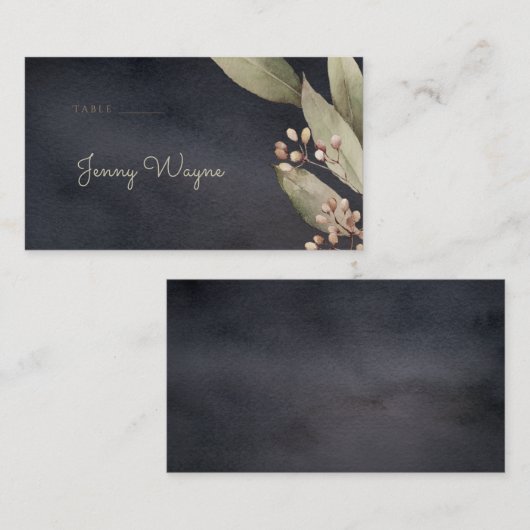 Donkere botanische groen  rustieke escort kaart plaatskaartje (Voorkant / Achterkant)