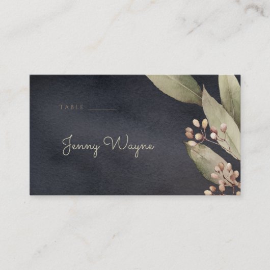 Donkere botanische groen rustieke escort kaart plaatskaartje (Voorkant)