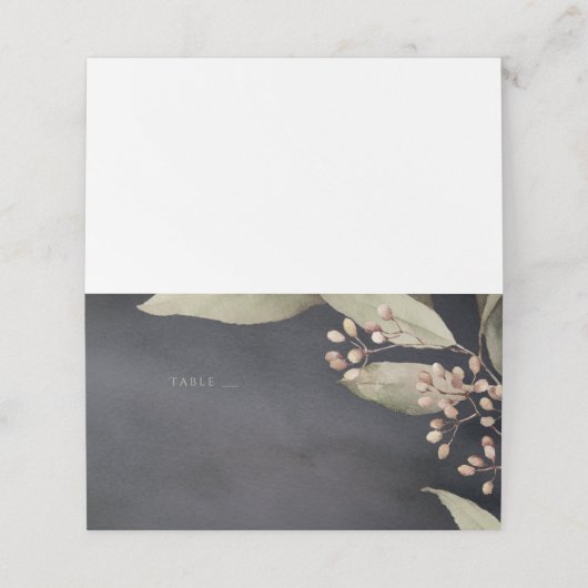 Donkere botanische groen rustieke escort kaart plaatskaartje (Buitenkant ongevouwen)