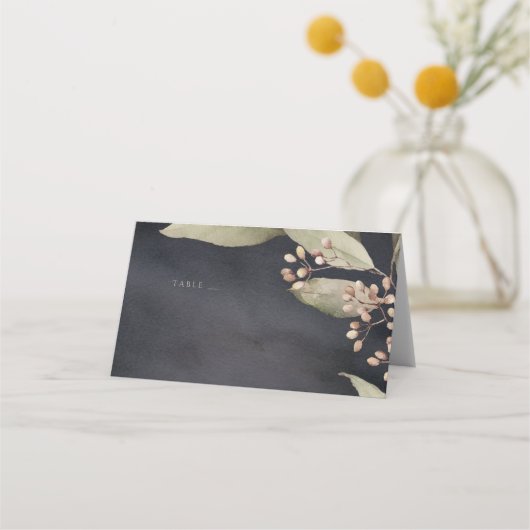 Donkere botanische groen rustieke escort kaart plaatskaartje (Voorkant)