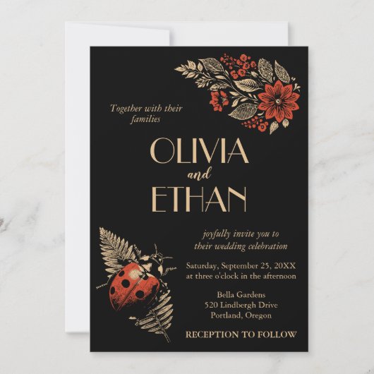 Donkere Botanische Huwelijksuitnodiging - Wabi Sab Kaart (Voorkant)