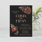 Donkere Botanische Huwelijksuitnodiging - Wabi Sab Kaart (Staand voorkant)