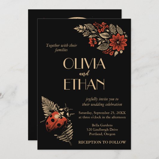 Donkere Botanische Huwelijksuitnodiging - Wabi Sab Kaart (Voorkant / Achterkant)