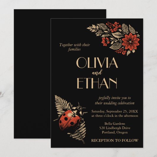 Donkere Botanische Huwelijksuitnodiging - Wabi Sab Kaart (Voorkant / Achterkant)