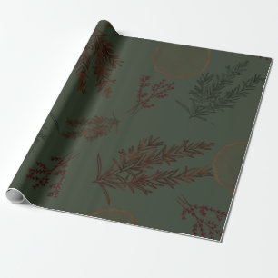 Donkere botanische kerst cadeaupapier