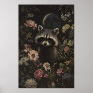 Donkere Botanische Mooie Wasbeer Kunst Printbare B Poster