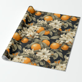 Donkere botanische oranje bloesem cadeaupapier
