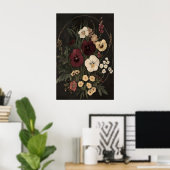 Donkere botanische print Victoriaanse bloemestheti (Thuiskantoor)