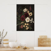 Donkere botanische print Victoriaanse bloemestheti (Keuken)