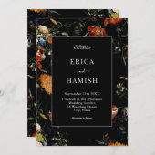 Donkere Botanische Romantische Bloemige Bruiloft Kaart (Voorkant / Achterkant)