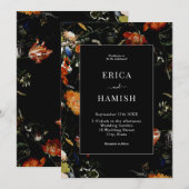 Donkere botanische Romantische Florale bruiloft Kaart (Voorkant / Achterkant)