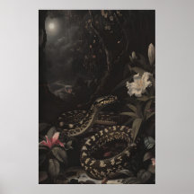 Donkere Botanische Slang Kunstprint Bloemige Repti
