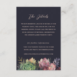 Donkere botanische succulente hotelinformatie brui informatiekaartje