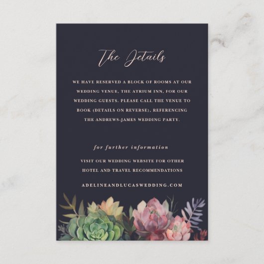 Donkere botanische succulente hotelinformatie brui informatiekaartje (Voorkant)