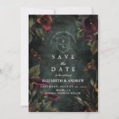 Donkere Botanische Trouwesthetiek Save The Date (Voorkant)