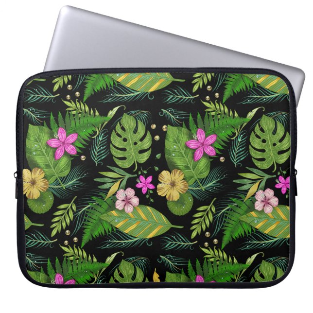 Donkere botanische tuin -  bloemmotief laptop sleeve (Voorkant)