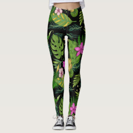 Donkere botanische tuin -  bloemmotief leggings