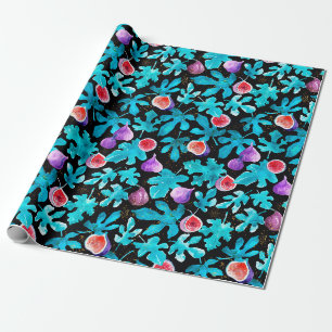 Donkere Botanische Waterverf Vijgen Patroon Cadeaupapier