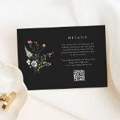 Donkere Botanische Wildbloemen Bruiloft Details QR Informatiekaartje