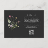Donkere Botanische Wildbloemen Bruiloft Details QR Informatiekaartje (Voorkant)