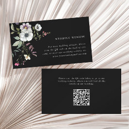 Donkere Botanische Wildbloemen Bruiloft Website QR Informatiekaartje