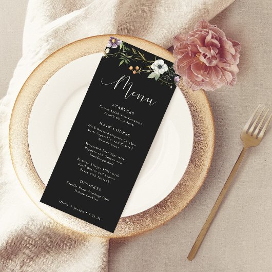 Donkere Botanische Wildbloemen Eenvoudige Elegante Menu