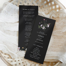 Donkere Botanische Wildbloemen | Elegante bruiloft Programmakaart