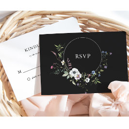 Donkere Botanische Wildbloemen | Elegante bruiloft RSVP Kaartje