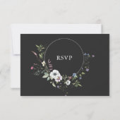 Donkere Botanische Wildbloemen | Elegante bruiloft RSVP Kaartje (Achterkant)
