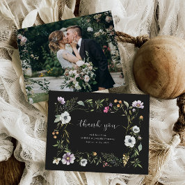 Donkere Botanische Wildbloemen | Elegante huwelijk Bedankkaart