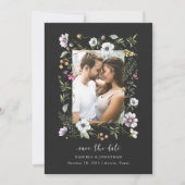 Donkere Botanische Wildbloemen | Foto en QR-code Save The Date (Voorkant)