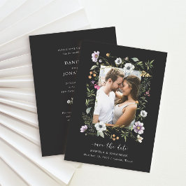 Donkere Botanische Wildbloemen | Foto en QR-code Save The Date