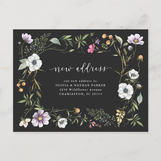 Donkere Botanische Wildbloemen | Verhuisaankondigi Aankondigingskaart (Voorkant)
