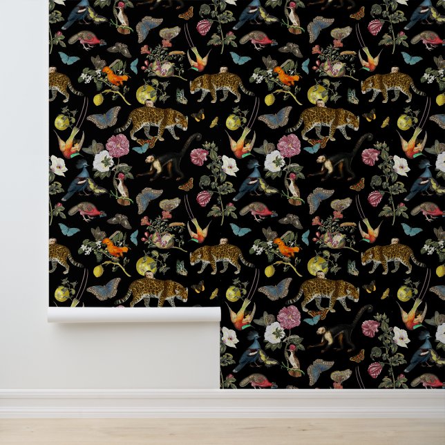  Donkere Botanische Wilde Dieren in Bos Behang (Applicatie)