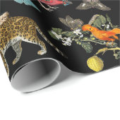  Donkere Botanische Wilde Dieren in Bos Cadeaupapier (Rol Hoek)