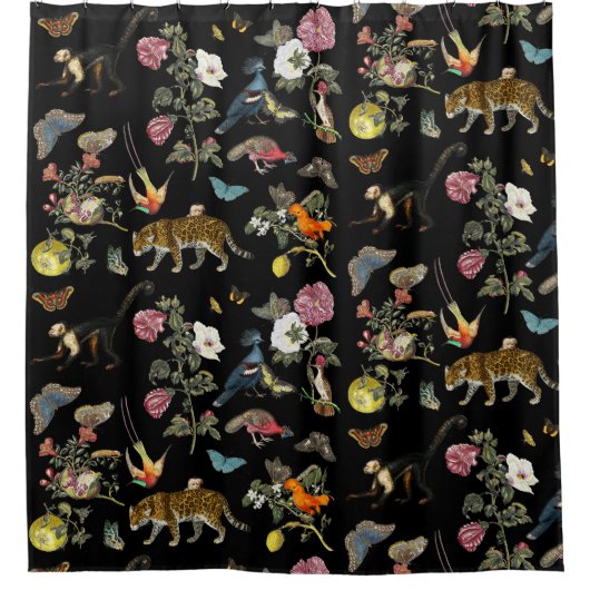  Donkere Botanische Wilde Dieren in Bos Douchegordijn (Voorkant)