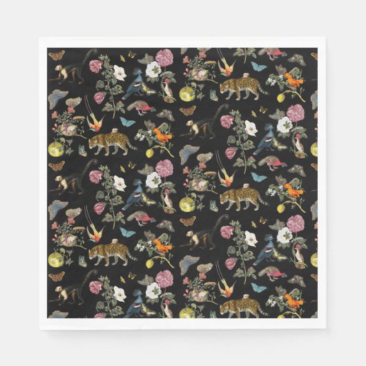 Donkere Botanische Wilde Dieren in Bos Servet (Voorkant)