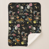 Donkere Botanische Wilde Dieren in Bos Sherpa Deken (Voorkant)